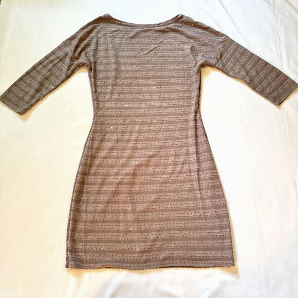 Express Taupe Sequins Mini Dress With 3/4 Sleeves Y2K 2000s Women's Size Small - Picture 2 of 8